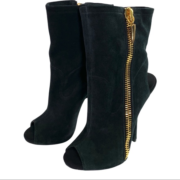 Giuseppe Zanotti Alien Boots Booties Black Suede Open Toe Cut Out - Picture 4 of 13